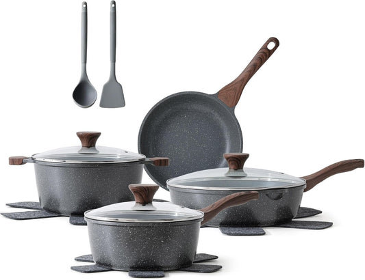 SENSARTE 13-Piece Nonstick Cookware Set - Swiss Granite Coating, Stay-Cool Handles, PFOA Free