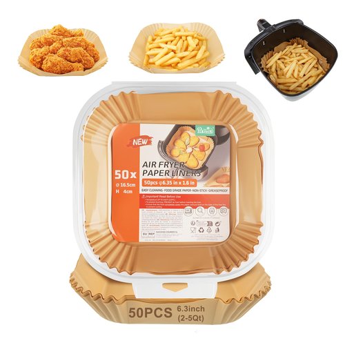 Air Fryer Liners, 6.3 Inch Air Fryer Parchment Paper Liners, Heat Resistant & Pre-Cut for Easy Clean, Fits 2-5Qt Air Fryer Baskets (6.3inch-50pcs)