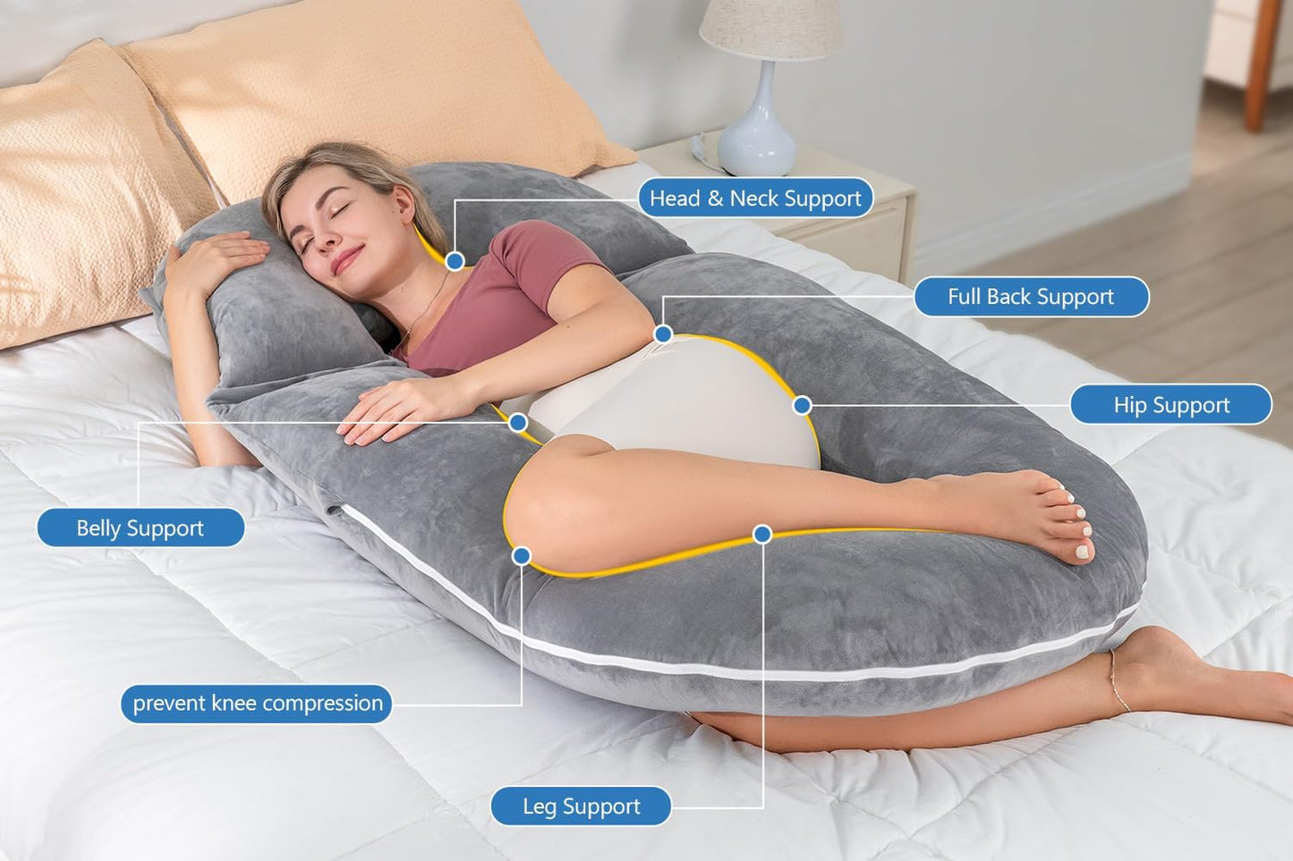 INSEN Pregnancy Pillows, Detachable Body Pillow for Sleeping, Nurse & Relax, Multi-Use Pregnancy Pillows for Pregnant Women, Grey