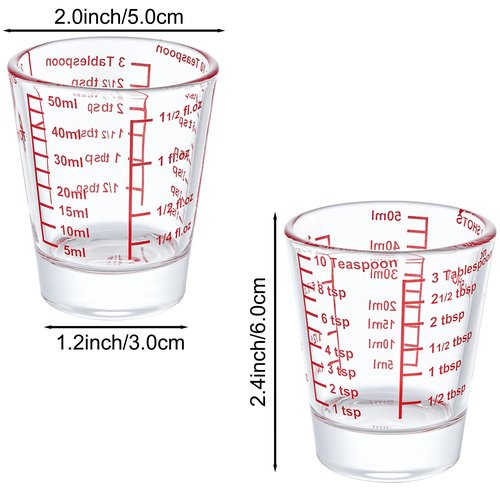 Ackers Mini Measure Heavy Glass, 32-Incremental Measurements Multi-Purpose Liquid and Dry Measuring Shot Glass, Red Single