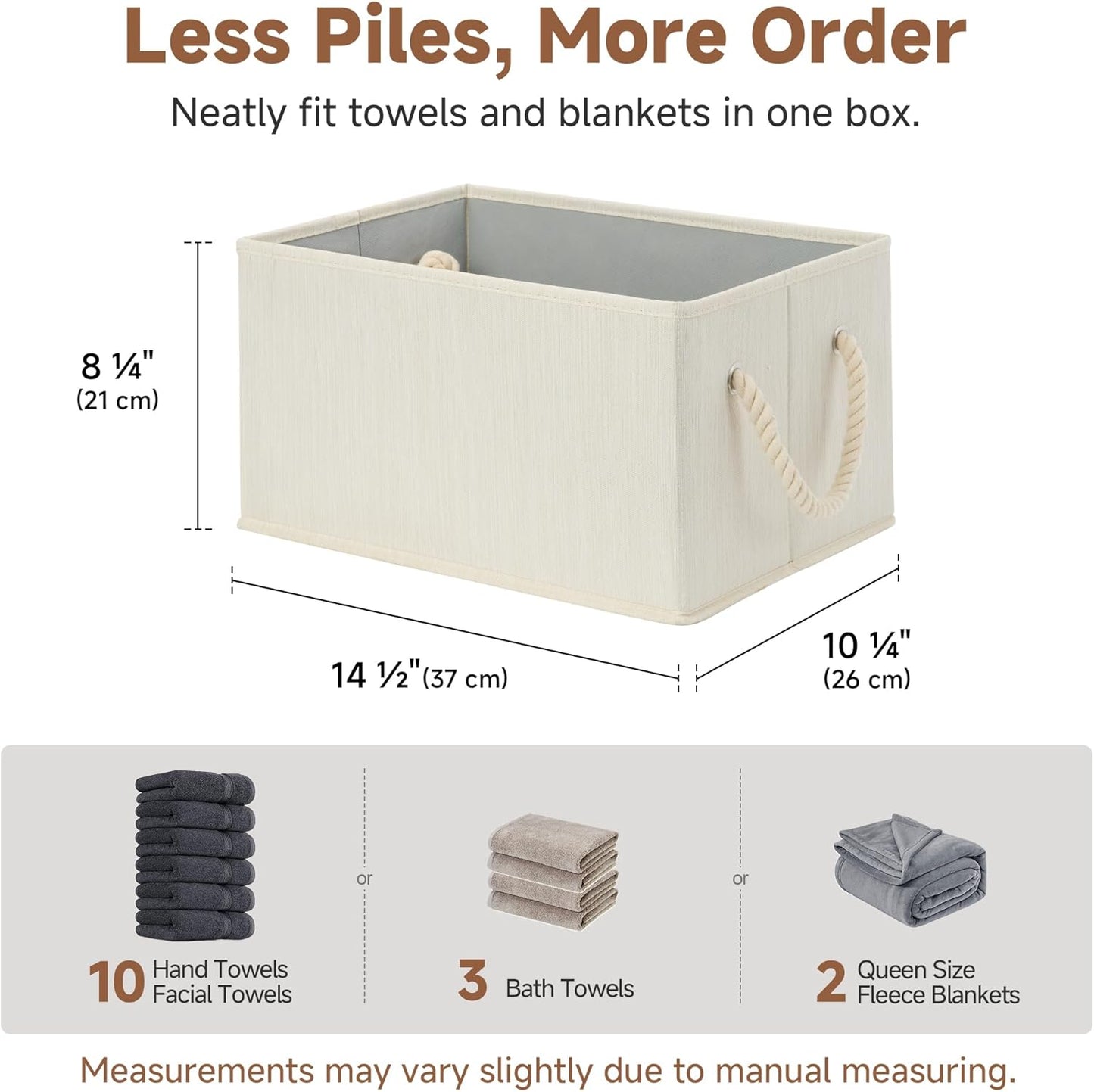StorageWorks Storage Baskets - Fabric Storage Bins for Closet Organization | Large 3-Pack in Beige, White & Ivory
