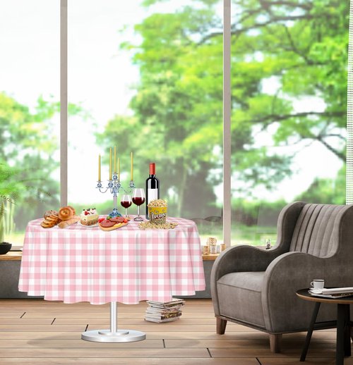 HEIPINIUYE 3 Pack Pink and White Round Checkered Tablecloth 84 × 84 Pink Plaid Table Cover Disposable Tablecloth for Round Tables Party Picnic Camping Birthday Plastic Gingham Table Cloth