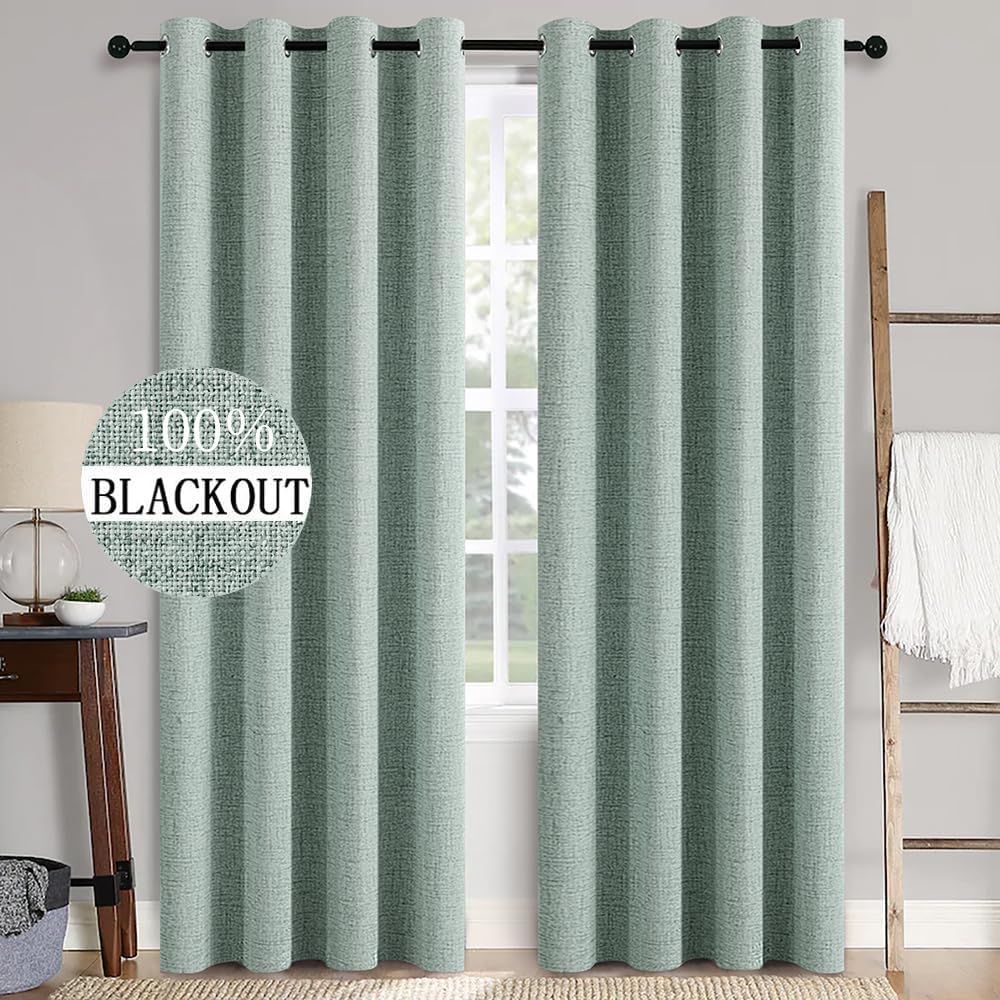 MIULEE Blackout Curtains - 100% Thermal Insulated Linen Texture - Seafoam Green, 52x108 Inch (2 Panels)