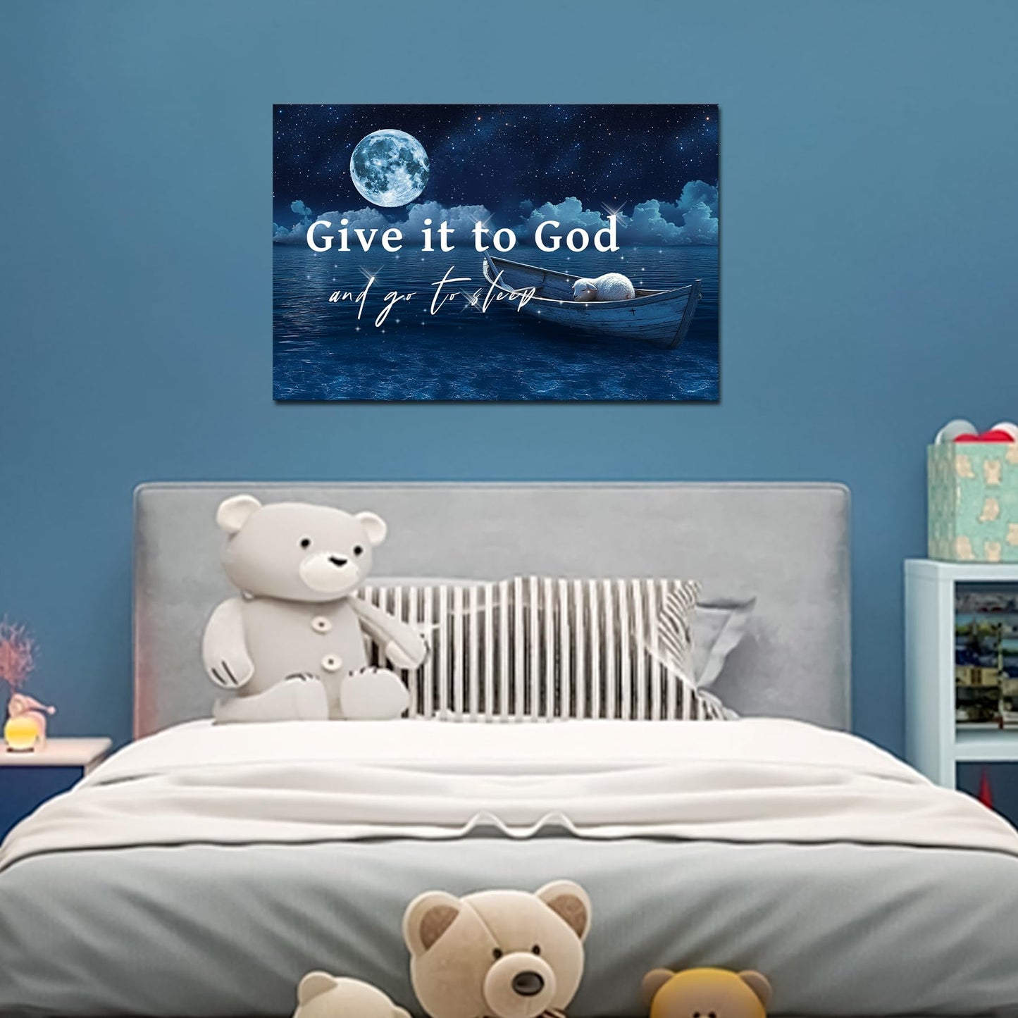 Vefacaiyo Give It to God and Go to Sleep Wall Decor Christian Inspirational Quotes Canvas Wall Art for Home Living Room Bedroom Framed Ready to Hang 24x16 Inch (Brown)