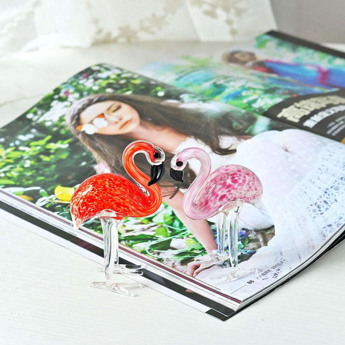 QFkris Blown Glass Flamingo Figurines - Elegant Love Token Art Glass | Set of 2 for Women