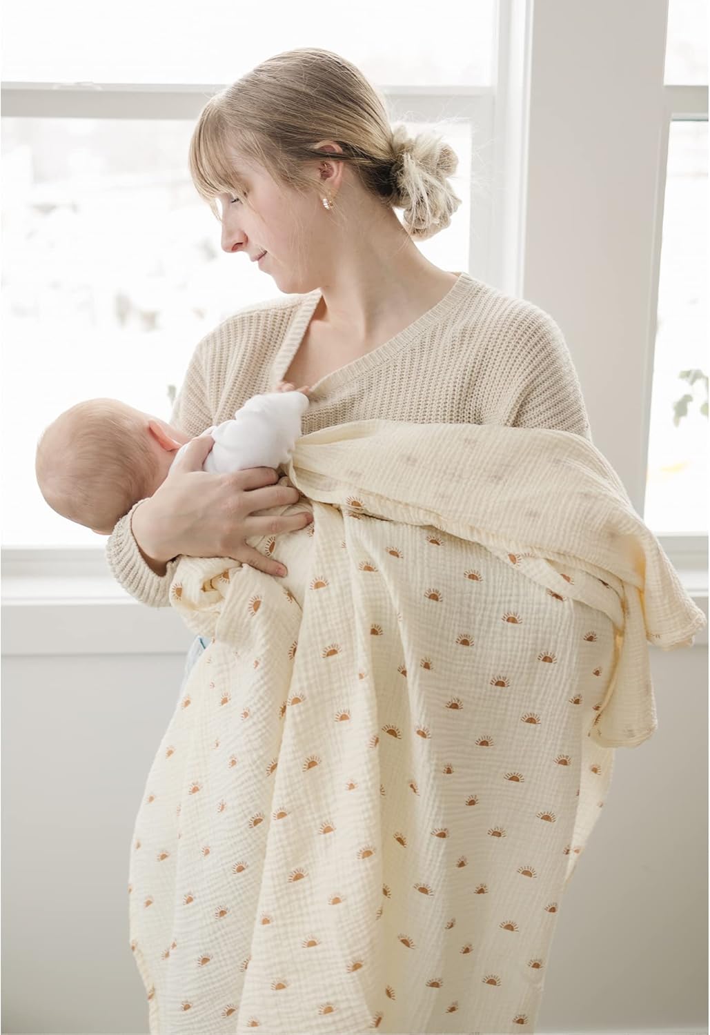 Konssy Muslin Swaddle Blankets - Soft & Breathable Newborn Receiving Blankets | 3 Pack, Large 47 x 47 Inches