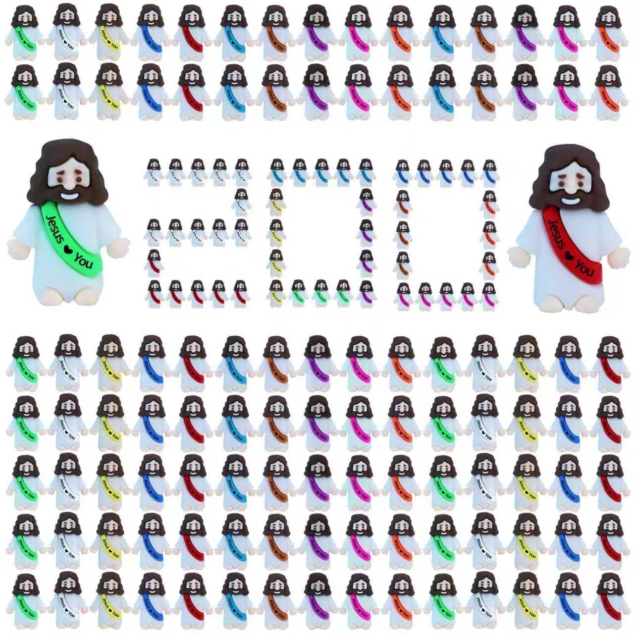 XiawaLangzhuo 50 Pack Little Jesus Figures Easter Mini Rubber Toys to Hide and Seek, Pocket Jesus Love You Miniatures Religious Party Favors Baptism Gifts Sunday School Easter Egg Stuffers (50)