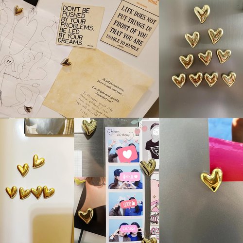 Janvelle 12PCS Refrigerator Magnets Gold Magnets for Fridge 0.83in Small Love Heart Cute Decorative Magnet Set for Home Kitchen Office Whiteboard Decor