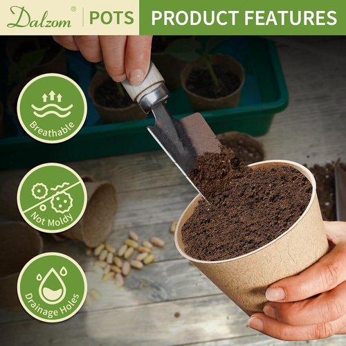 Dalzom® 60Pcs Biodegradable 4” Peat Pots - Perfect for Seedlings with Drainage Holes & Labels