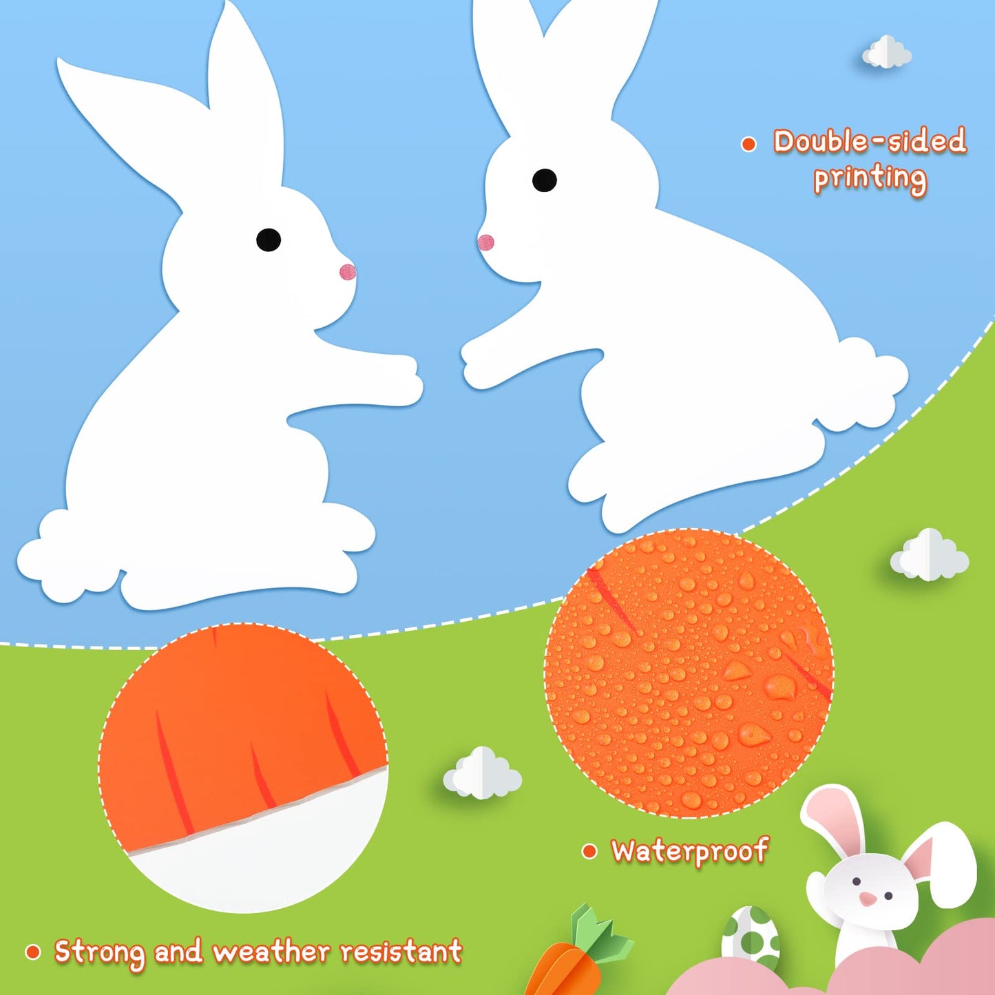 Yookeer 4 Pcs Easter Bunny Yard Signs Decorations Double Sided Bunny Carrot Lawn Sign Outdoor Rabbit Yard Signs with Stakes for Easter Hunt Game Party Supplies Pathway Walkway Decor