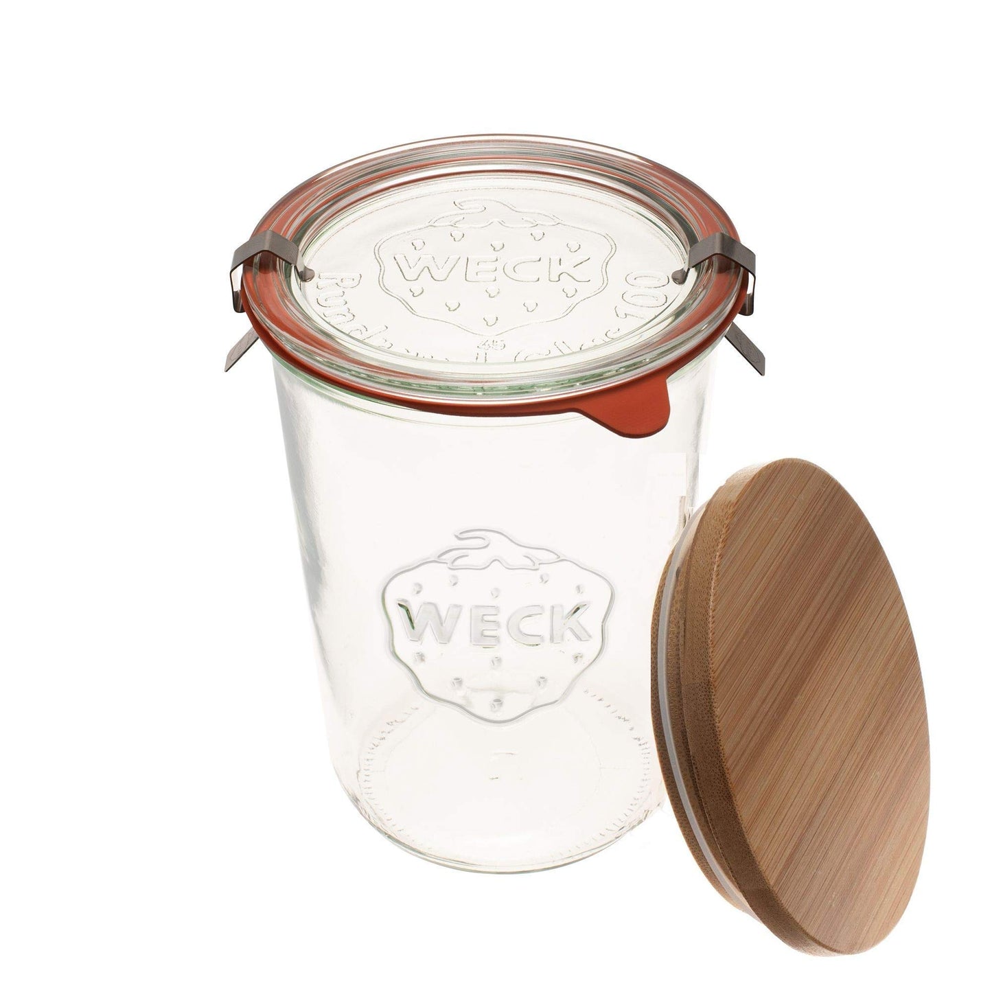 Weck Canning Jars 743 - Weck Mold Jar Made of Transparent Glass - Eco-Friendly Canning Jar - Food Storage Container with Lid Airtight - 3/4 Liter Tall Jar Includes (1 Jar, Glass Lid & Wooden Lid)