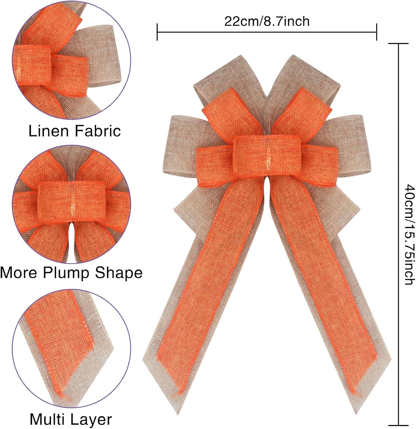 2Pack Burlap Bows by Farmhouse Crafts - Pre-Tied Halloween & Christmas Wreath Ornaments | 15.7” x 8.7”