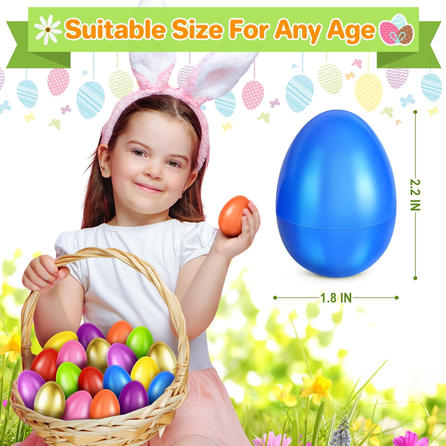 SpringFlower 61 PCS 2.3" Plastic Easter Eggs With Golden Easter Eggs, Empty Easter Eggs Fillable, Colorful Bright Plastic Eggs Bulks for Easter Hunt, Easter Basket Stuffers, Easter Party Favor