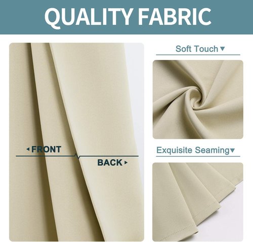 ChrisDowa Blackout Curtains - Thermal Insulated Room Darkening Panels, 120 Inches Long, Beige, 2-Panel Set