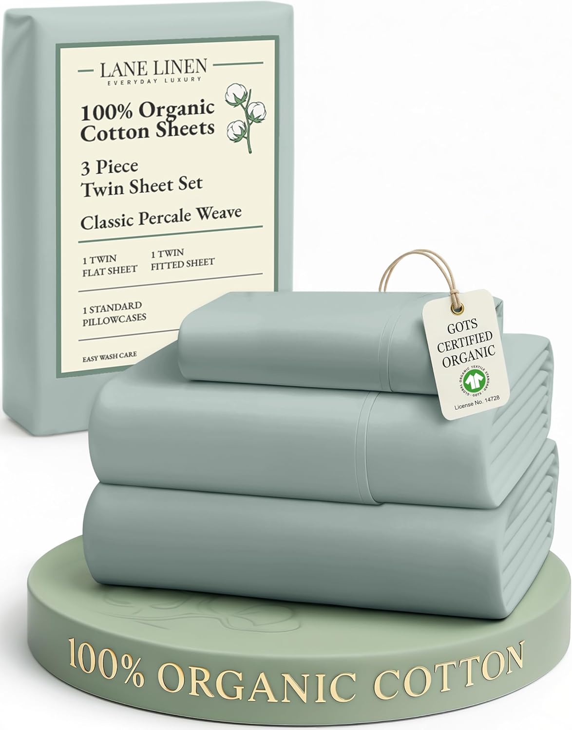LANE LINEN Organic Cotton Twin Bed Sheet Set - Eco-Friendly, Mercerized, 15" Deep Pocket - French Blue