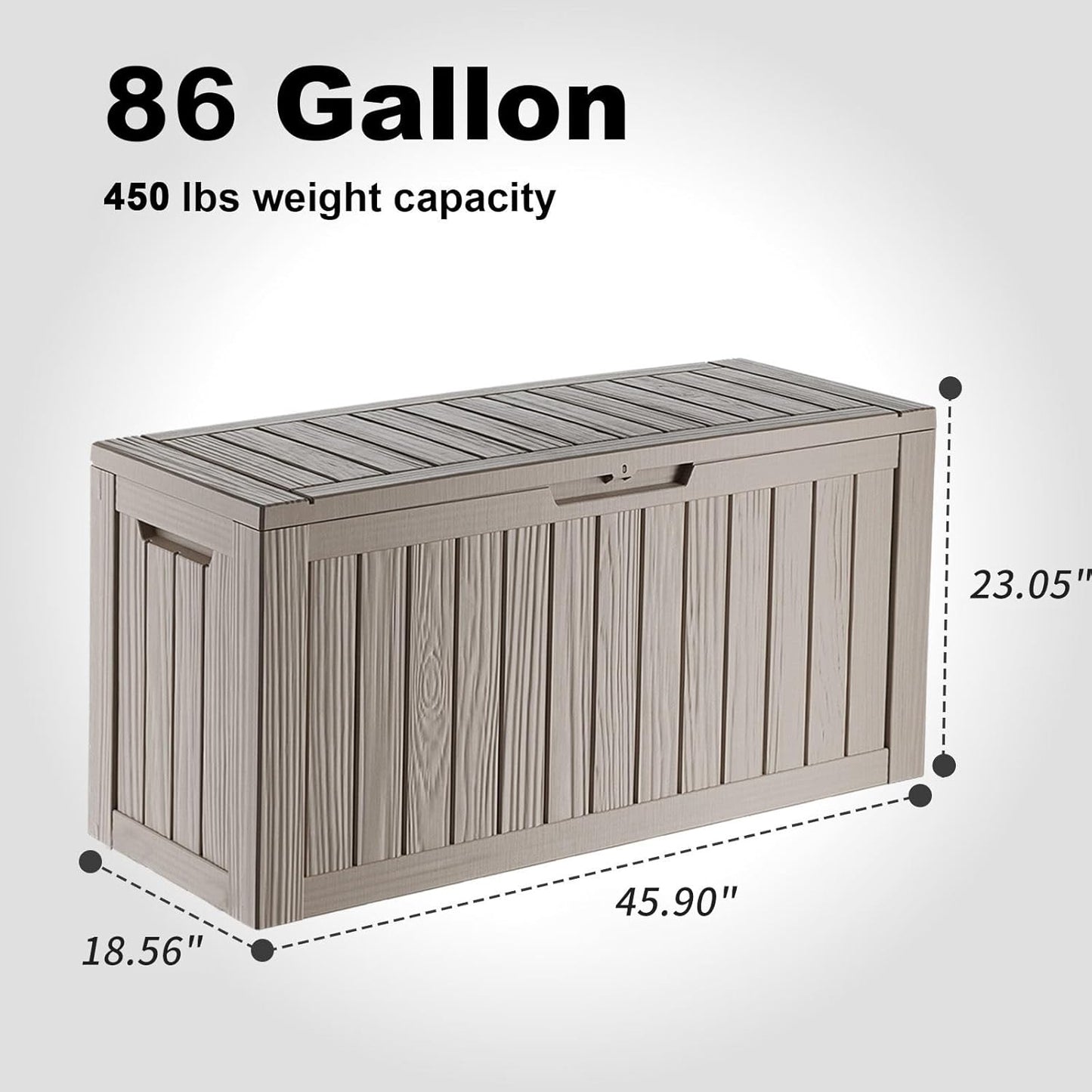 Skiennix 86 Gallon Outdoor Deck Box - Lockable Waterproof Storage for Garden Tools & Cushions | Grey