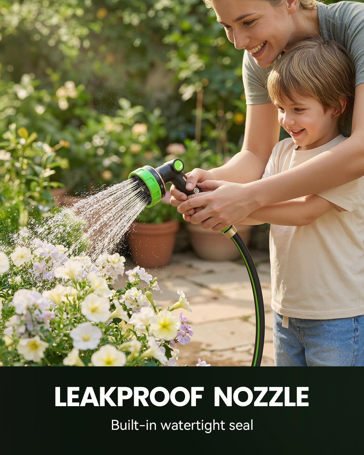 RAINPOINT Garden Hose Nozzle - Heavy Duty Metal Spray Nozzle with 10 Patterns for High Pressure Watering | Green