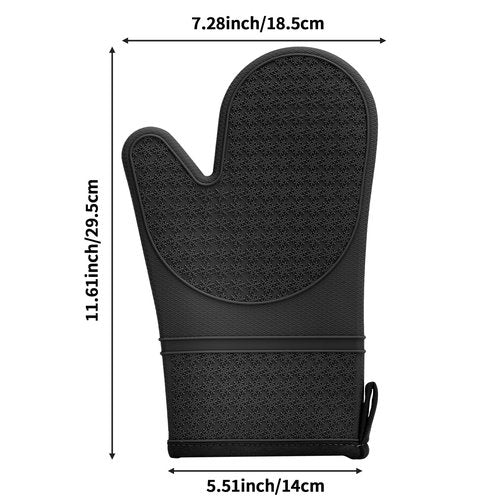 Hovico Silicone Oven Mitts, Heat Resistant 500F Kitchen Mitts 2PCS, 11.6" BPA-Free Soft Baking Gloves, Non-Slip Grip Oven Gloves with Soft Cotton Lining for Kitchen Cooking Baking BBQ - Black