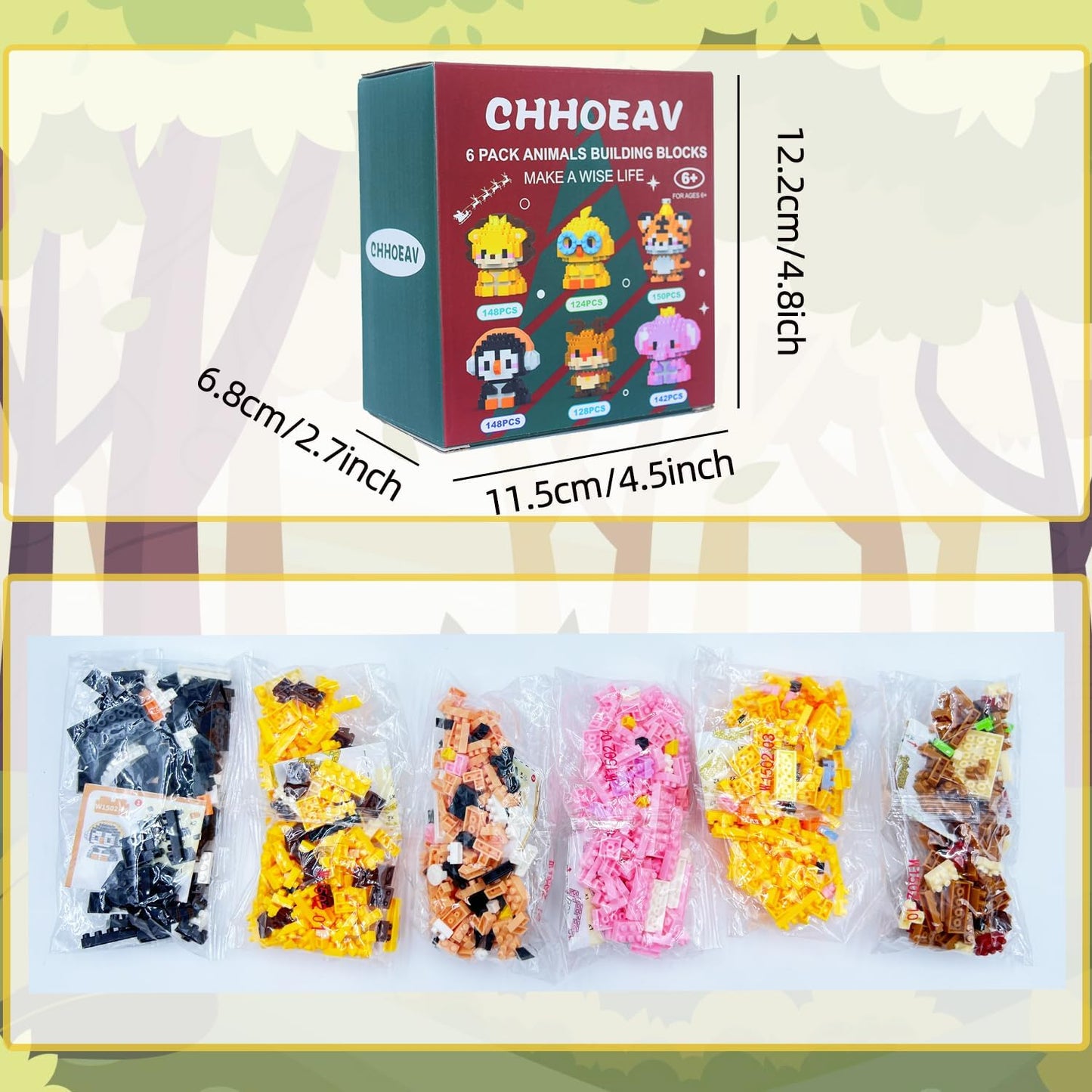 Skiennix Cute Mini Animal Building Blocks - 6 Pack Educational Toys for Kids Age 6-12+ | Perfect for Easter & Valentine's Gifts