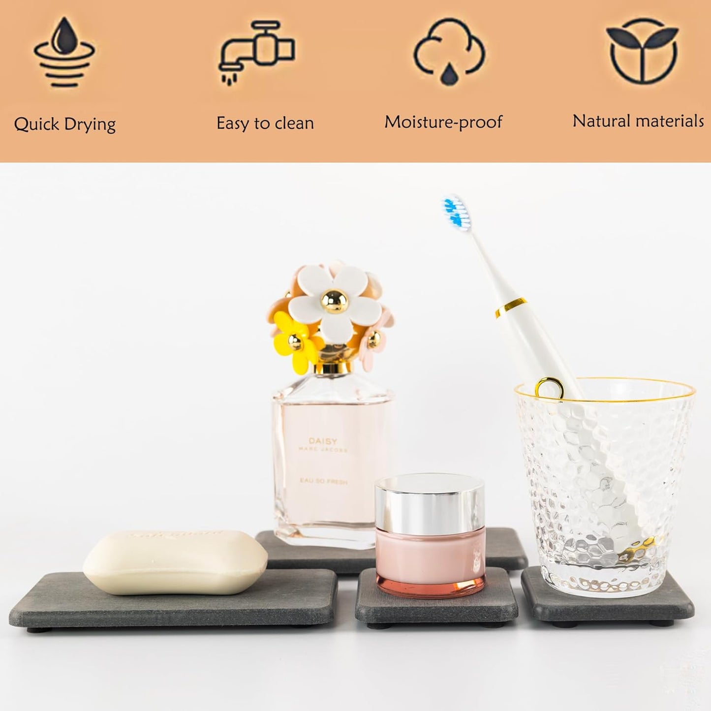 NiuYichee Diatomaceous Earth Coasters - Set of 4 Water Absorbent Kitchen & Bathroom Trays