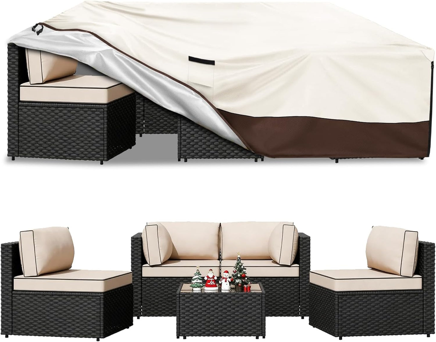 Patio Armor Waterproof Heavy-Duty Outdoor Furniture Cover - Fits 5-8 Piece Sectional Set (126" L x 63" W x 28" H)