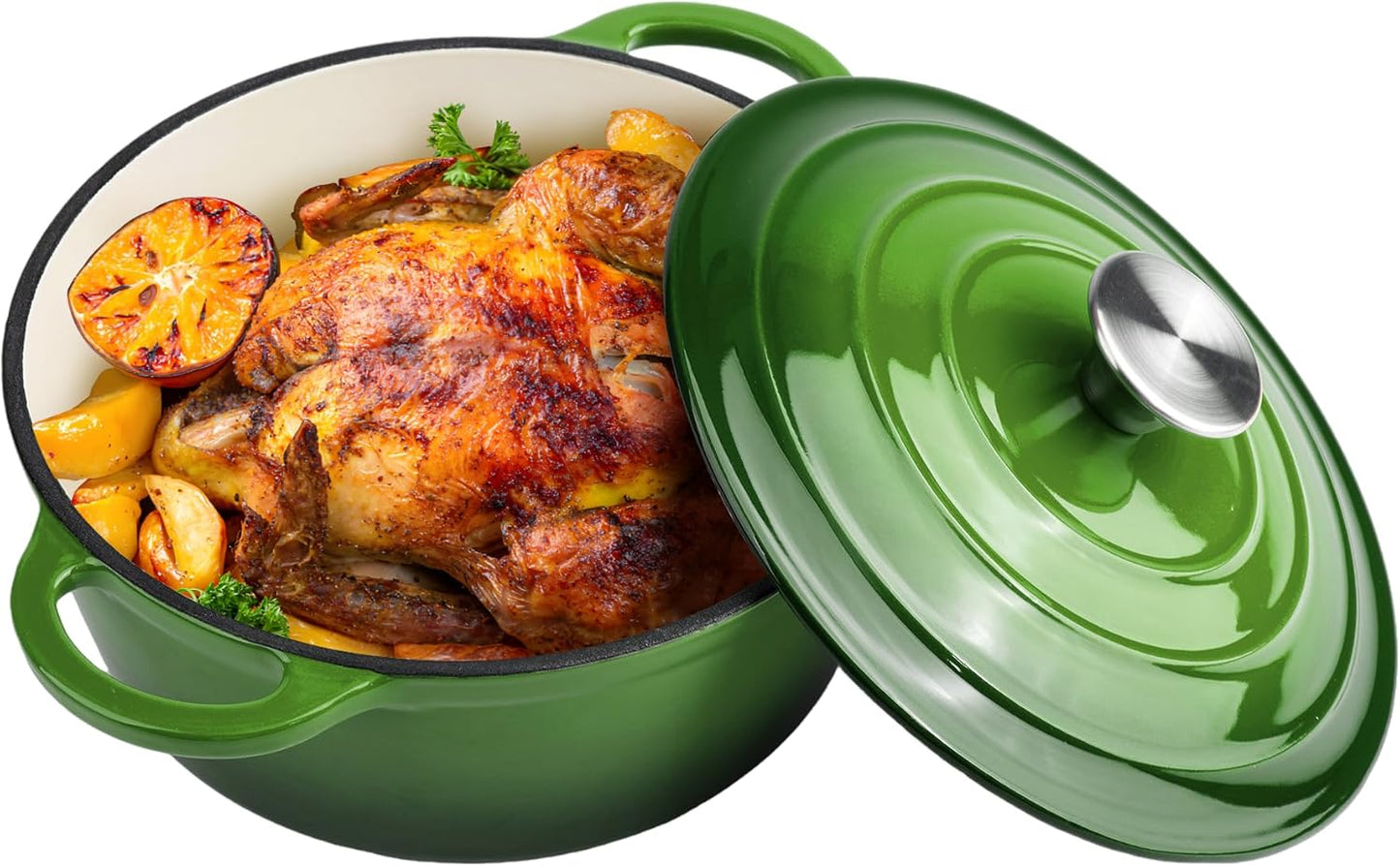 Le Creuset Enameled Cast Iron Dutch Oven - 6 Quart with Lid & Dual Handles - Oven Safe to 500°F (Green)