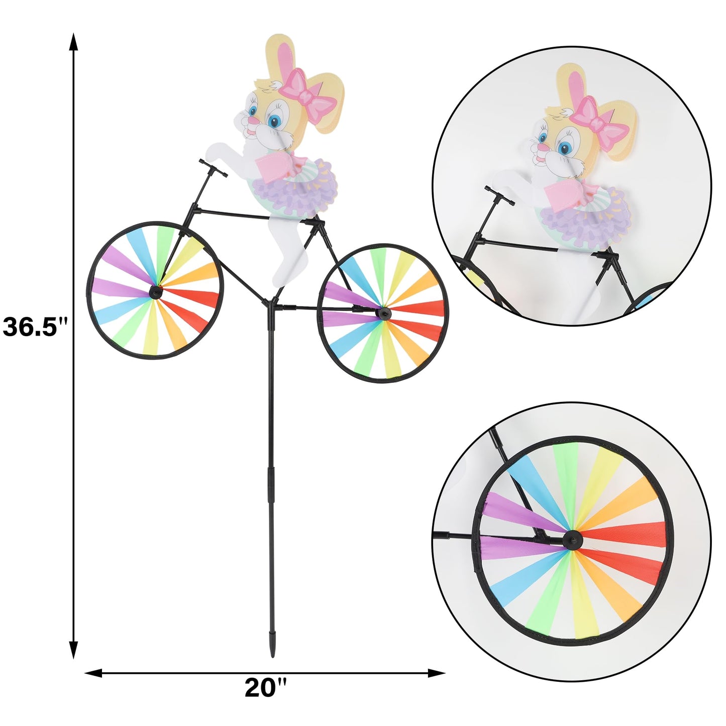 winemana Easter Decorations Outdoor- 2 Pcs Easter Pinwheels Decor for Yard, 36.5" Windmills Bunny Garden Stakes & Wind Spinner for Kids