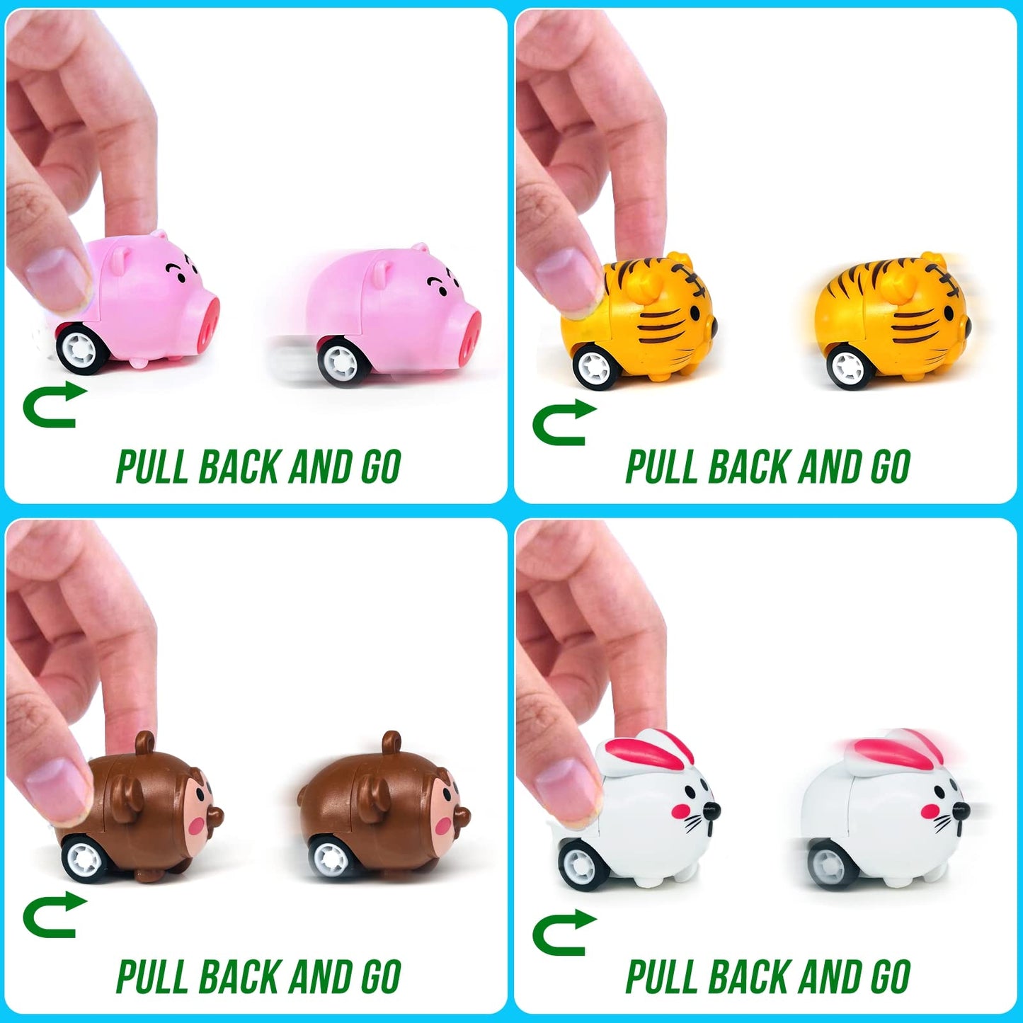 24 Pack Pull Back Animal Vehicles, Mini Animal Pull Back Car Toys for Toddlers 1-3, Baby Car Toys for 12-18 Months, Birthday Gift Party Favors Classroom Prizes Goodie Bag Stuffers for Boys Girls Kids