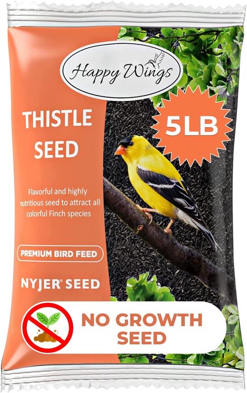 Happy Wings Nyjer/Thistle Seeds - Premium Wild Bird Food, No Grow Formula, 5 Pounds
