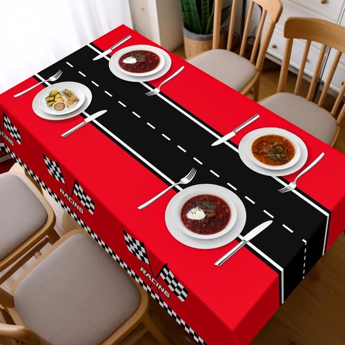 Childom 3Pcs Racing Car Plastic Tablecloth, Race Birthday Party Decorations, 54'' x 108'' Checkered Table Cloth Decor, Favors Rectangular Tablecloth for Boys Baby Shower Home