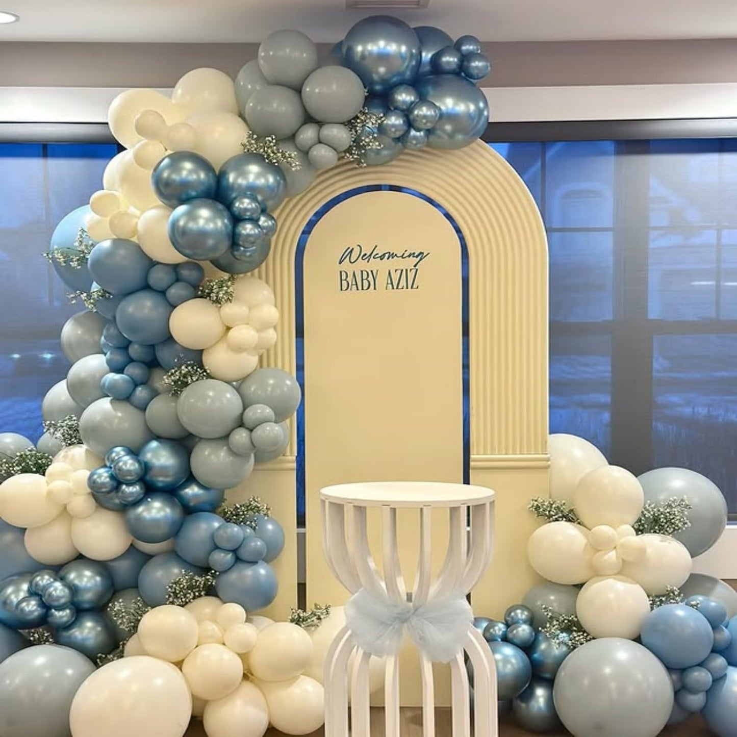 Blue White Sand Balloons Dusty Slate Fog Pastel Metallic Blue Beige Balloon 12INCH Helium Latex Balloon for Arch Kids Birthday Party Decorations Baby Boy Shower Christening Bridal Wedding Decor