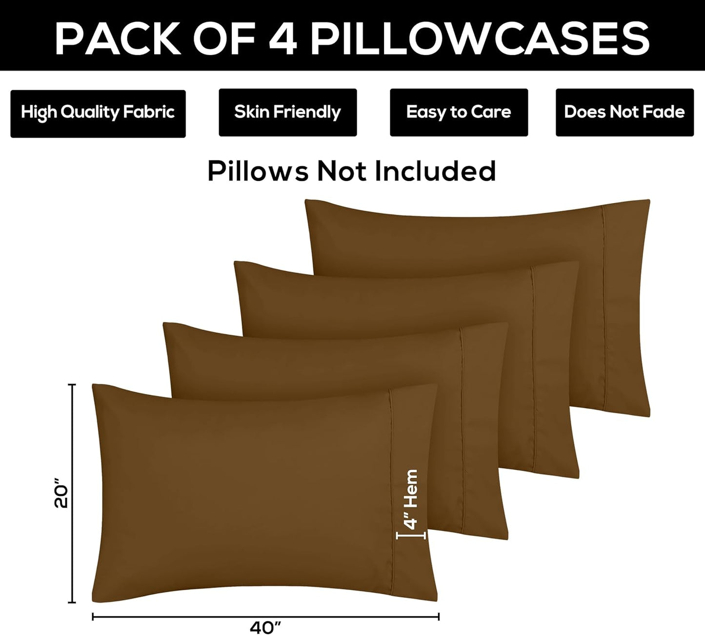 Utopia Bedding King Pillow Cases - 4 Pack Soft Brushed Microfiber - Fade Resistant 20 X 40 Inches | Mocha