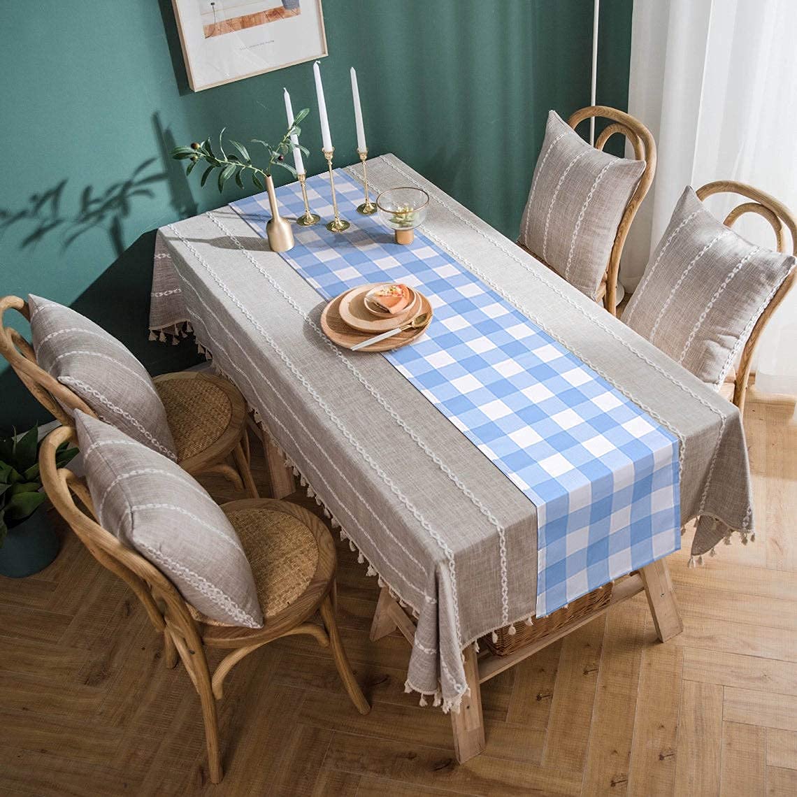 tiosggd Gingham Table Runner Light Blue and White, Spring Buffalo Plaid Check Table Cloth 72 Inches Long Table Decor, Summer Party Suppliers for Rustic Farmhouse Birthday Wedding Baby Shower Party