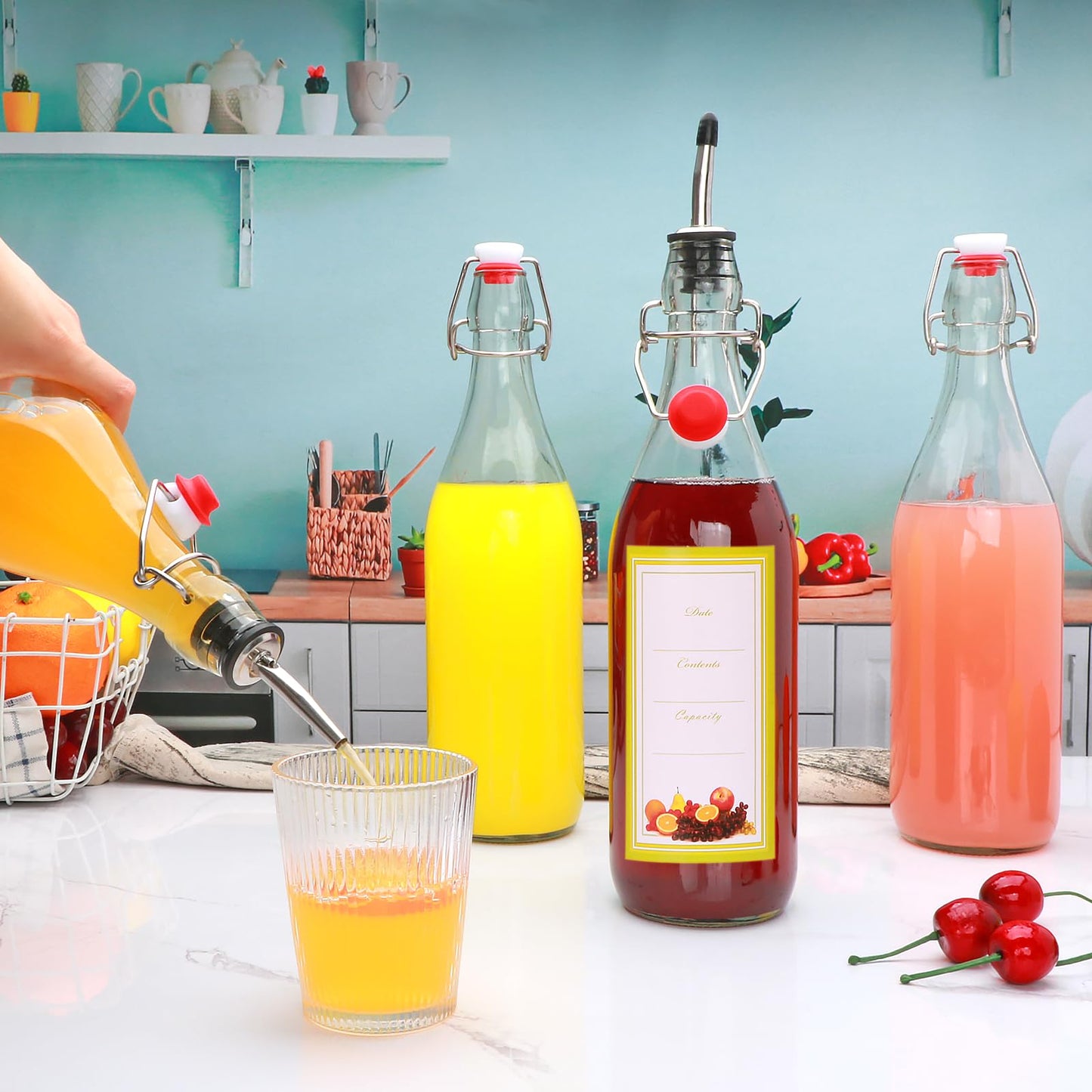Woaiwo-q 8 Pack 32oz Swing Top Glass Bottles,Flip Top Brewing Bottle with Airtight Stopper Lids, for Juice, Water, Kombucha, Wine, Beer Brewing, Kefir Milk or Eggnog(Bonus Gaskets and Funnel)