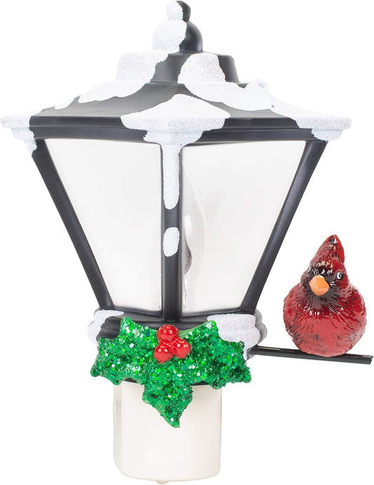 Flickering Cardinal C7 Bulb Night Light - 6 Inch Snow Capped Acrylic Lantern