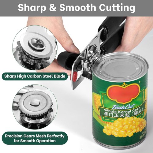 Beneno Can Opener - Heavy Duty Manual Design with Magnet Lid Lifter & Ergonomic Grip | Black