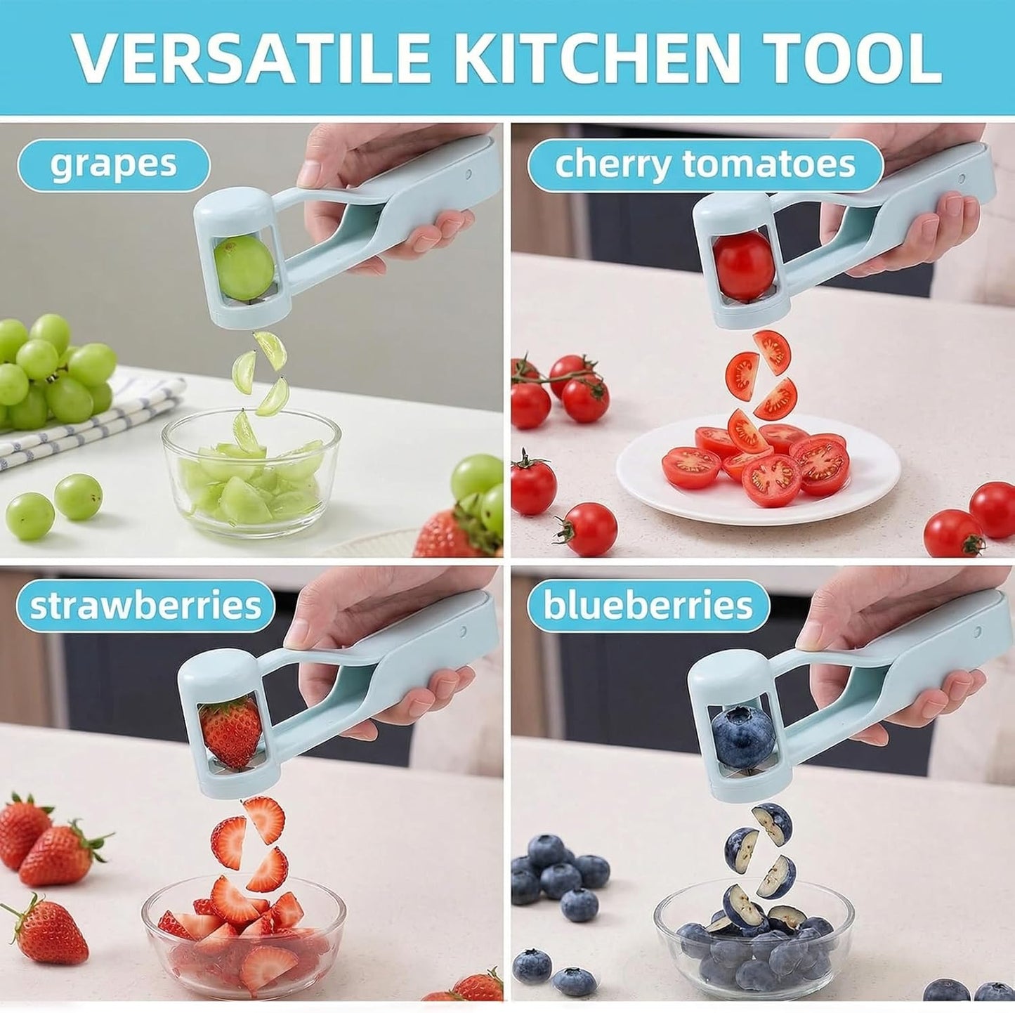 Skiennix Grape Cutter - Stainless Steel Fruit Slicer for Toddlers | Baby Blue Color