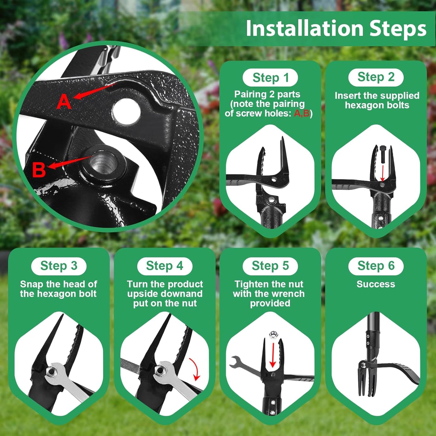 Skiennix 4-Claw Steel Weed Puller Tool - Heavy Duty 46” Stand Up Weeder for Easy Weed Removal (Black)
