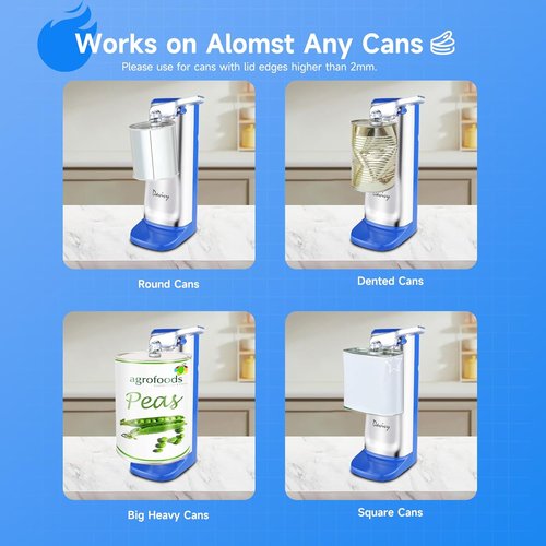 Davivy Electric Can Opener - One Touch Lid Opening with Removable Stainless Steel Cutter | 3-in-1 Design in Blue