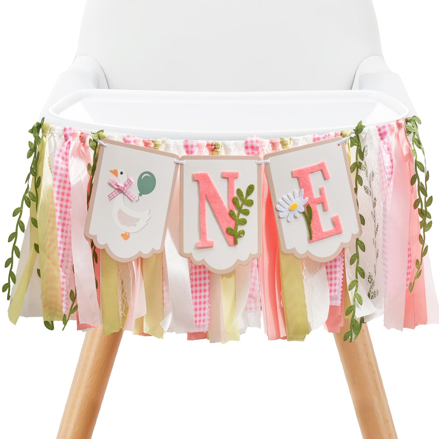 Pre - stung Silly Goose High Chair Banner for Girls1st Birthday - Pink & Gold Baby Girl Cake Smash Cake Smash Props, Premium First Birthday ONE Banner Party Decoration
