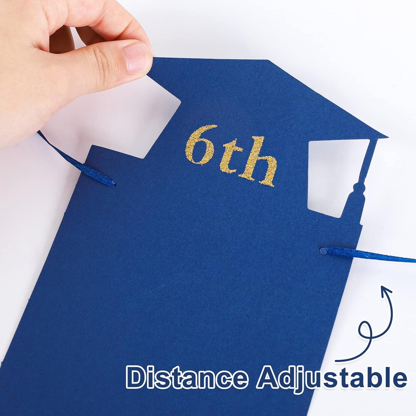 Whaline Graduation Photo Banner - No DIY Required | Blue Gold Glitter Bunting for 5 x 7 Inch Pictures