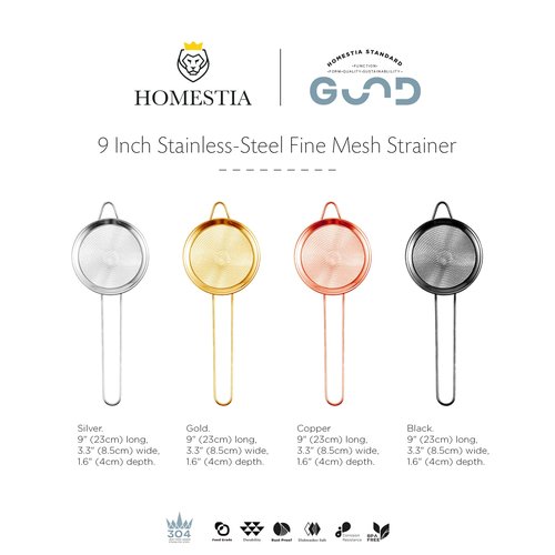 Homestia 3.3" Fine Mesh Strainer for Kitchen, 304 Stainless Steel Cocktail Sieve Sifters For Food, Liquid Drink Strainers Cup for Tea, Rice, Oil, Noodles, Fruits, Vegetables (Silver)