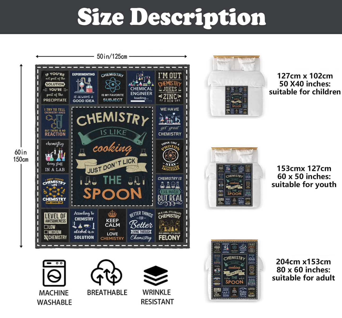Basiole Chemistry Gifts Blanket, Chemistry Teacher Gifts, Gifts for Chemistry Lovers, Chemistry Gifts for Adults/Students, Science Teacher Gifts, Chemist Birthday Gift Blankets 60"X50"