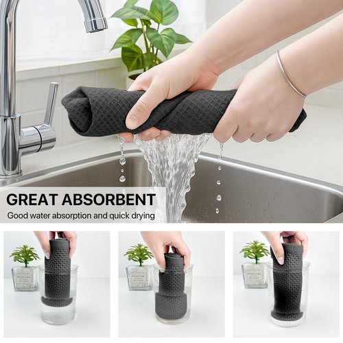 FreeNook 100% Cotton Waffle Weave Kitchen Towels, 8 Pack Dish Cloths for Washing Dishes, Ultra Soft Absorbent Dish Towels, Quick Drying Kitchen Rags, 12x12 Inches, Dark Grey