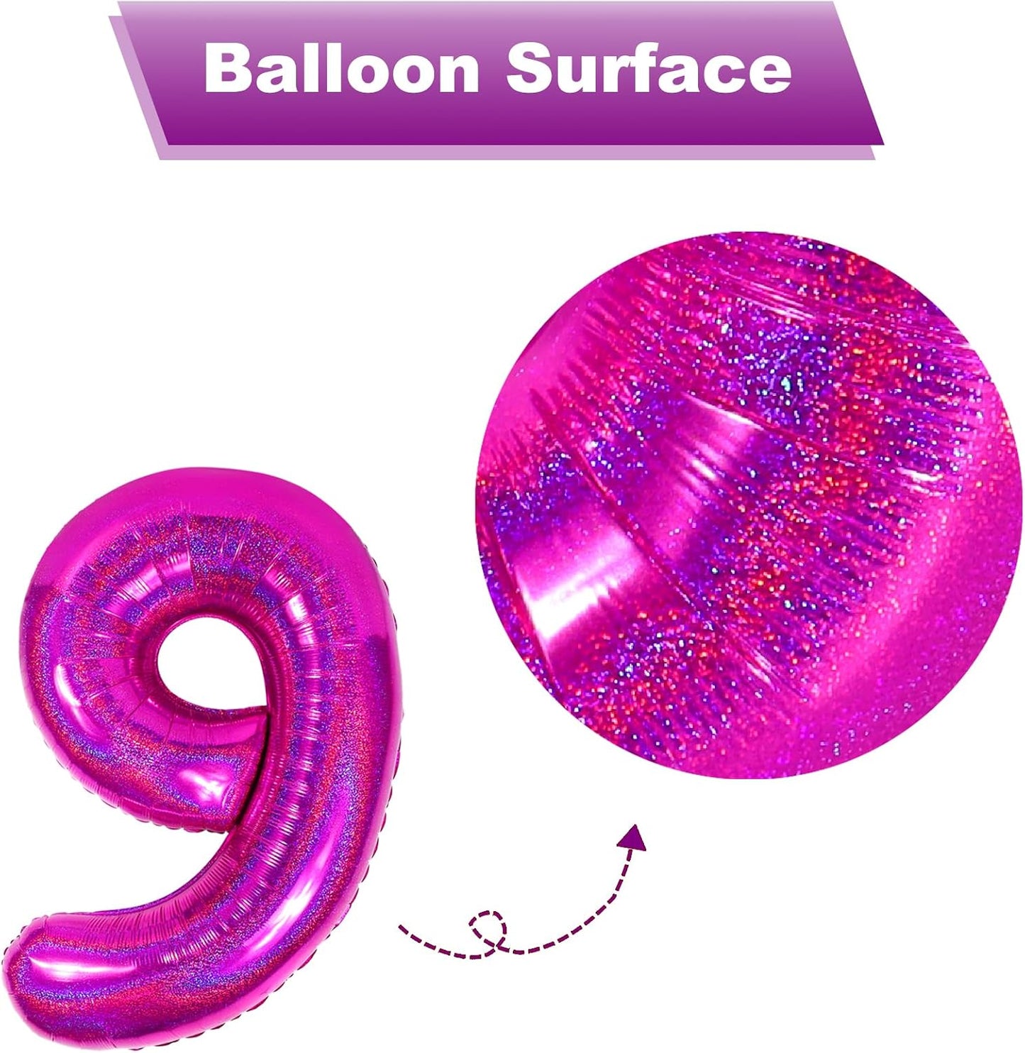 Laser Hot Pink Number 9 Balloon - 40 Inch Giant Birthday Decoration for Girls | Perfect for 9th, 19th, and 29th Parties
