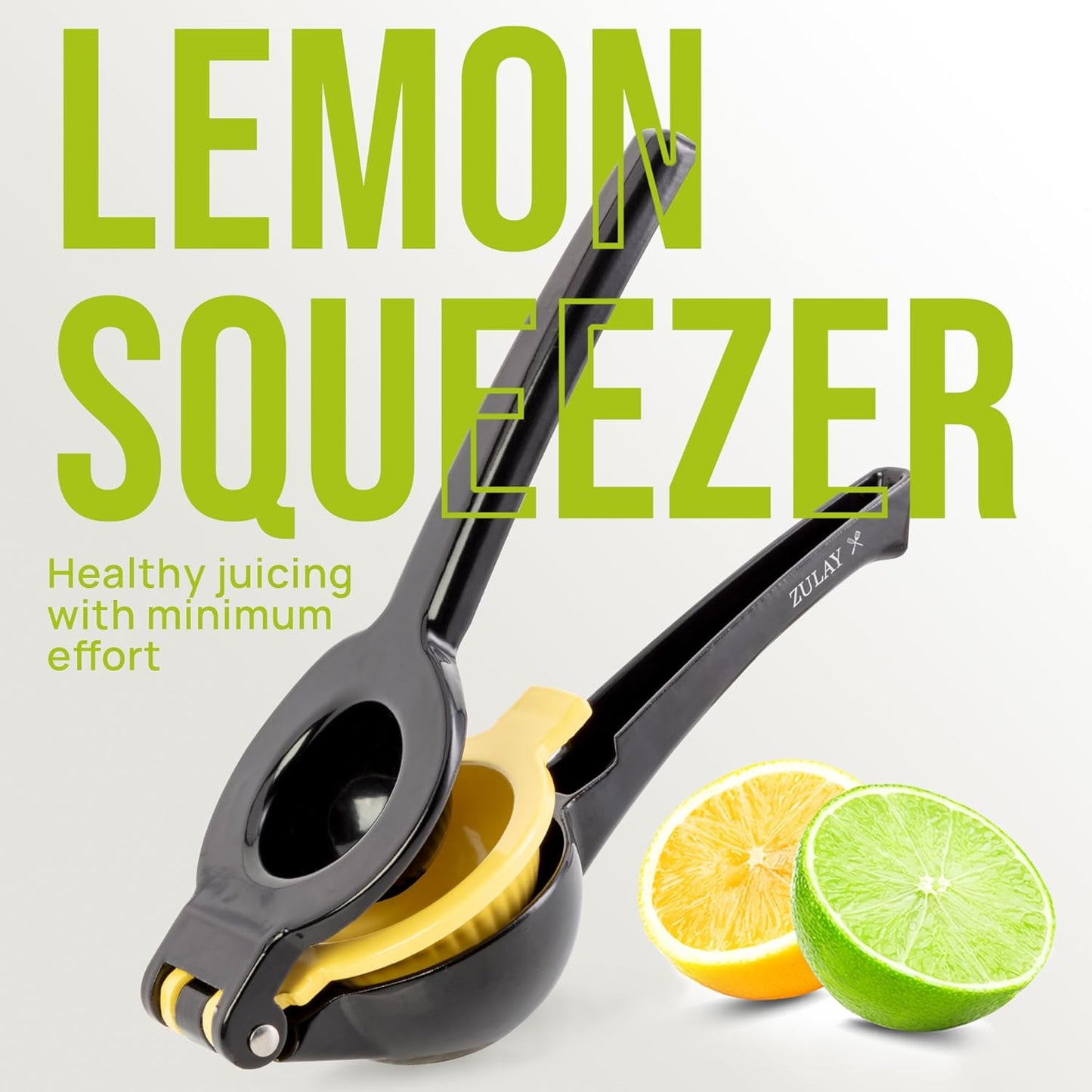 Zulay Kitchen 2-in-1 Lemon Squeezer - Sturdy Hand Juicer for Maximum Juice Extraction | Easy-Clean Black/Yellow