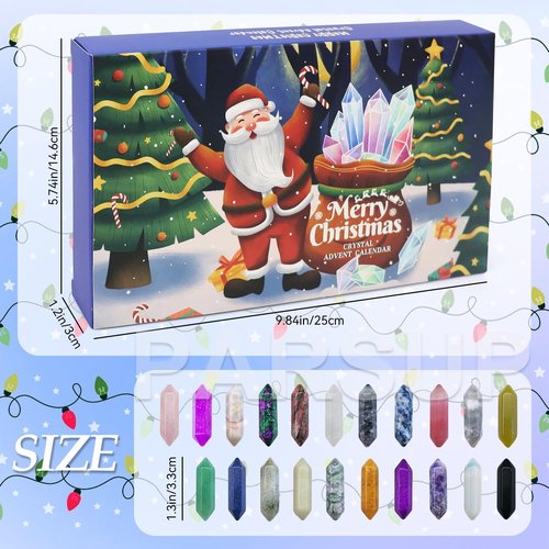 Christmas Crystal Advent Calendar 2025 | Healing Stones Kit with Necklace Holder & Magnifier