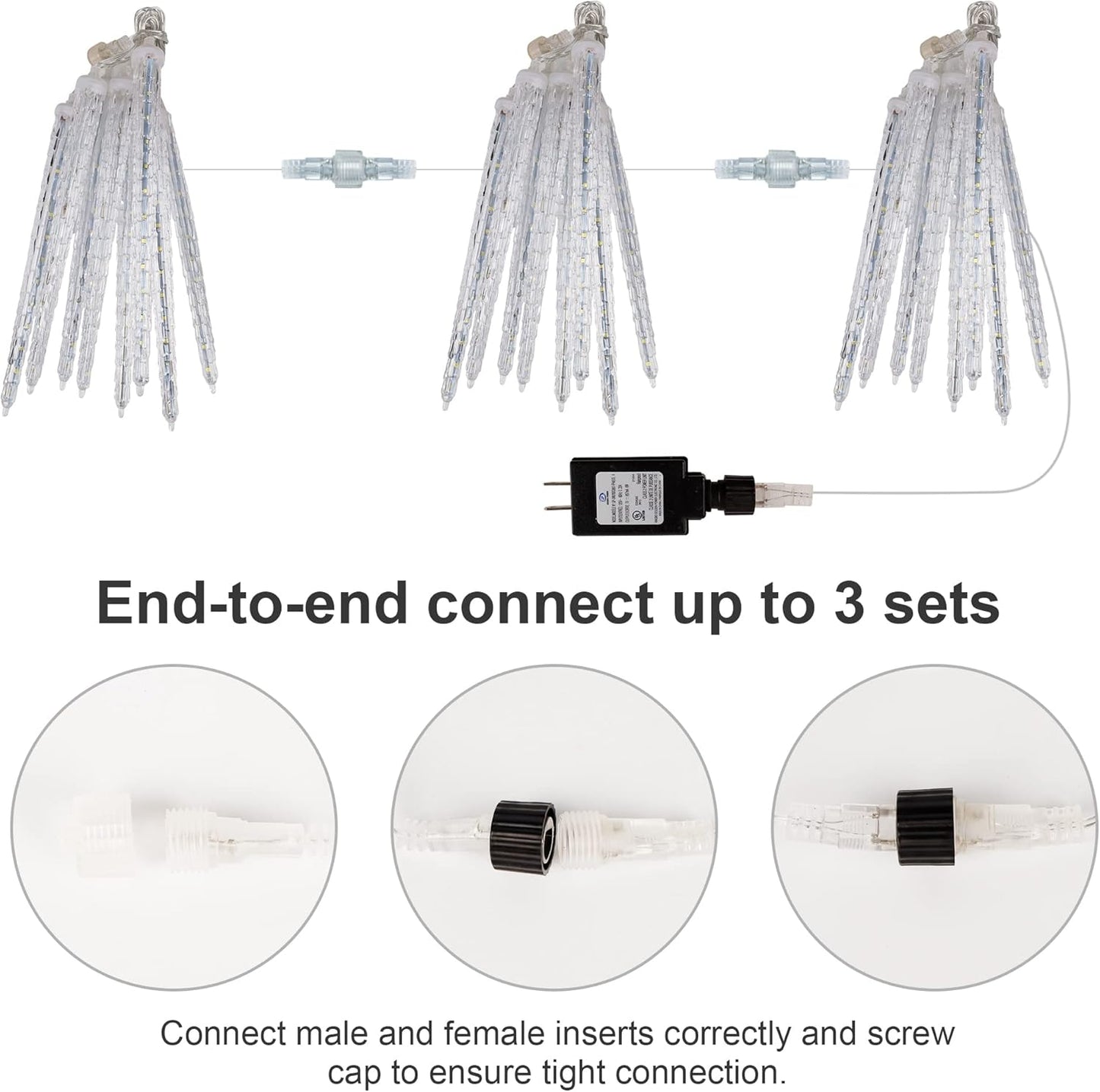 WATERGLIDE Meteor Shower Lights - 12" Outdoor Icicle Christmas Lights | 192 SMD LED Crystal Raindrop Decor