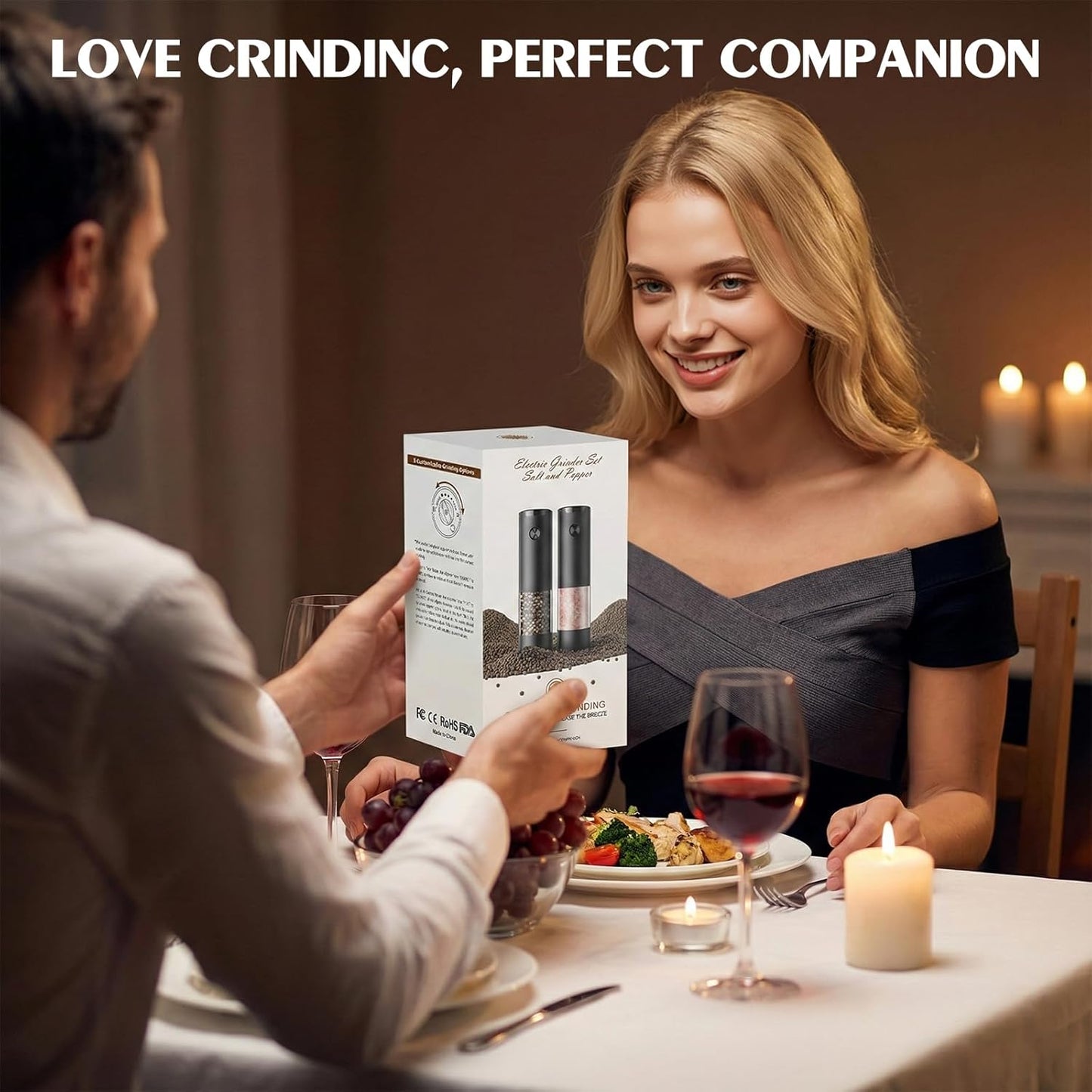 Skiennix Electric Salt and Pepper Grinder Set - Automatic Battery Mills with Adjustable Coarseness | Larger Capacity, LED Light