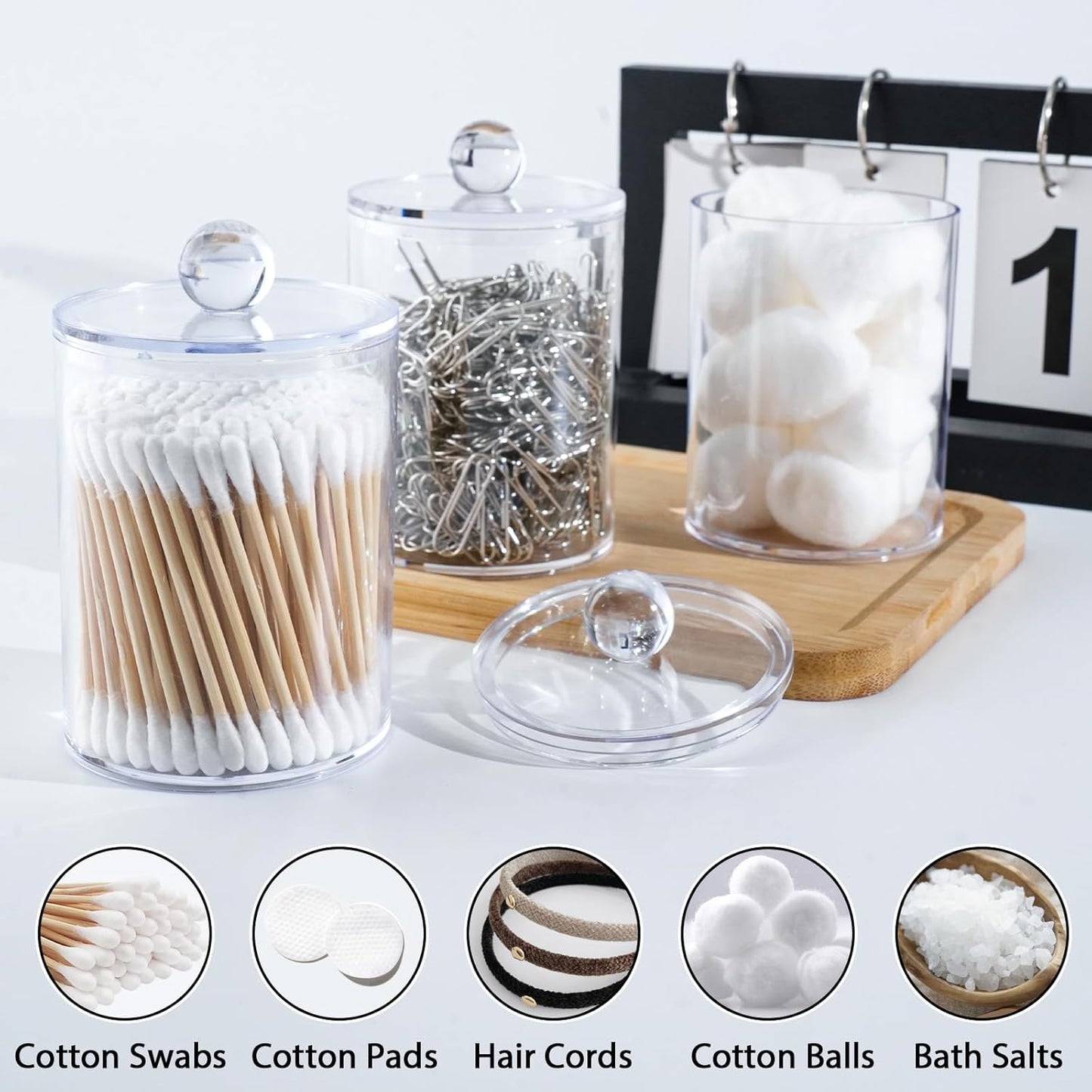 XIPENGKEJI Qtip Holder Set - 4 Pack Apothecary Jars with Lids for Bathroom Organization | 10oz-12oz Canisters